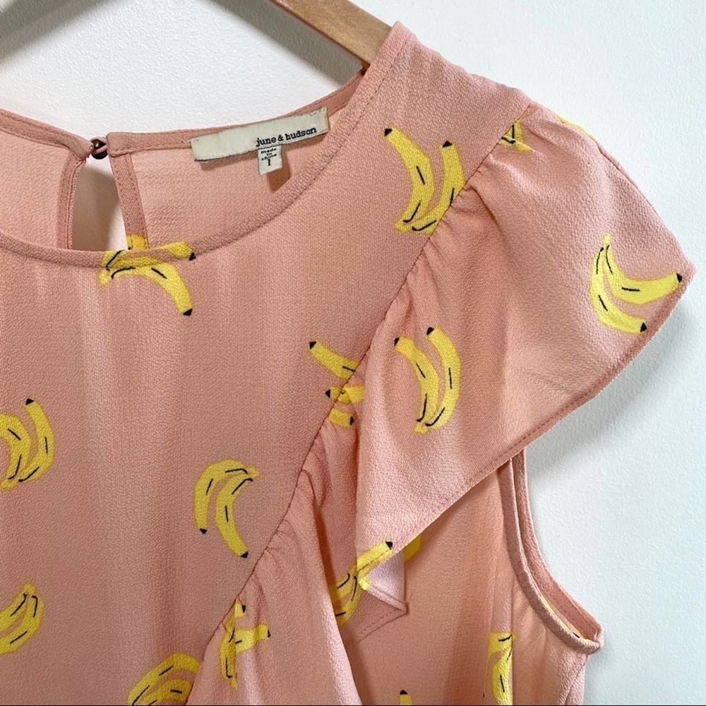 June & Hudson banana graphic print ruffle blouse - Picture 4 of 8